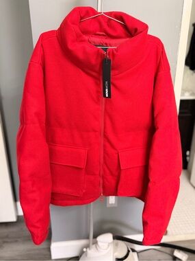 NWT Fashion Nova Men Red Boucle Puffer Jacket - Size XXL Cozy Warm